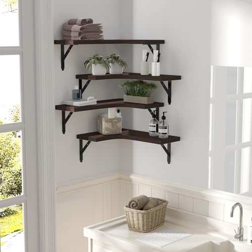 ROMGUAR CRAFT Corner Floating Shelves Wall Mounted Set of 4, Brown - color: Brown