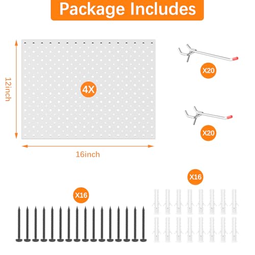 TORACK Metal Pegboard Panels and Hooks, Tool Organizer Peg Board, Grey - color: Light Gray