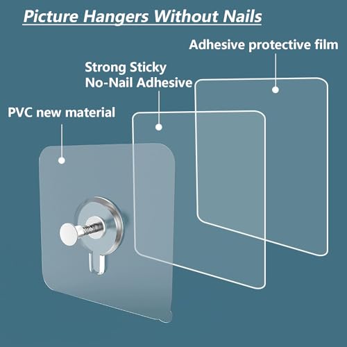 14PCS Picture Hangers Without Nails, Wall Hangers Without Nails, Adhesive Wall Hooks, to use Inside Kitchen, Bathroom, Home and Office (14mm) - size: 14PCS（14mm）