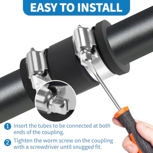 Flexible PVC Pipe Coupling with Stainless Steel Clamps Fit 1 IN Nominal Pipes, Couplers for Plastic and Copper Pipe Plumbing Connections, Drain Repair, Dust Hose (2, 3/4 in) - size: 3/4 in