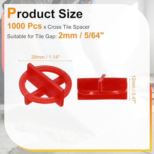 PATIKIL 5/64inch (2mm) Cross Removable Tile Spacers, 1000 PCS Plastic Cross Leveling Clips Reusable Wall Floor Construction Tools for Various Type of Tile Leveling, Red - color: Red, size: 5/64inch (2mm)
