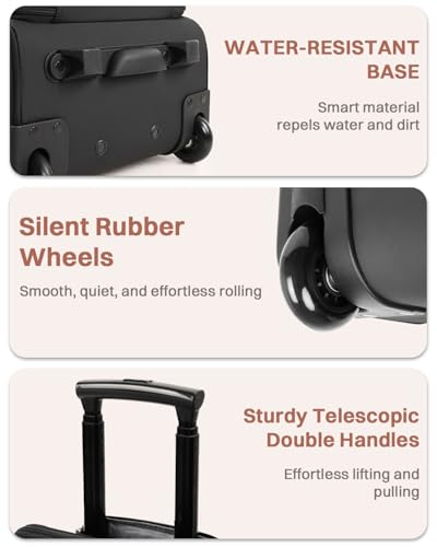Rolling Puffer Backpack for Women, Travel Backpack with Wheels, 16 Inch Wheeled Laptop Backpck, Dual-Opening Design Overnight College Underseat Carry on Luggage, Roller Business Work Bag, Black - color: Black