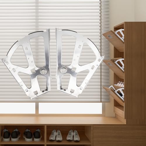 Coshar 4Pcs 2 Layers Shoes Drawer Hinges Fan Shape Shoe Cabinet Rack,Silver | 2 Layers,Stainless Steel Shoe Cabinet Rack Flip Frame, Replacement Fittings, Furniture Parts Hardware - color: Silver, size: 2 Layers