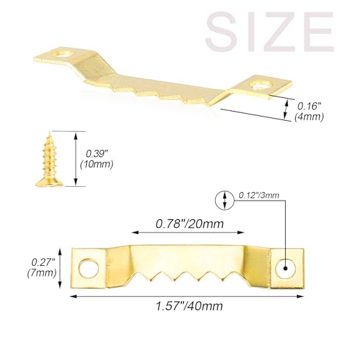 Small Sawtooth Picture Hangers 50 Pack Steel Sawtooth Hangers with Screws for Hanging Canvas Photos Frame Clock Paintings Artwork (Gold) - size: Small Gold Sawtooth - 50 Pack