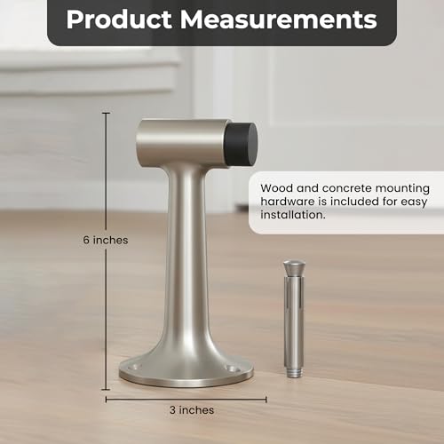 Heavy Duty 6″ Door Stopper, Solid Brass Commercial Grade, Floor Mount - Satin Nickel Finish (US15) - color: Satin Nickel