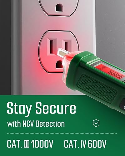 TESMEN Voltage Tester, TN-213 Non-Contact Voltage Detector, Electrical Tester, AC 12V-/70V-1000V, Dual-Range, LCD Display in Percentage, Buzzer Alarm, Live Wire Test, Wire Breakpoint Finder - Green
