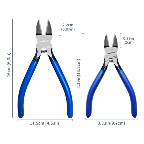 KAIHAOWIN Wire Cutters 5-Inch and 6-Inch Set Flush Cutters Ultra Sharp Spring Loaded Wire Snips Clippers Cutting Pliers for Crafting Jewelry Making-2 PCS - size: 5 inch + 6 inch