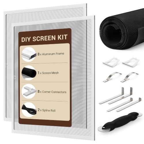 Window Screen Frame Kit,Tear Resistant Stainless Steel Mesh, 2 Sets - color: White-304, size: 46" W X 46" H (2 Pack)