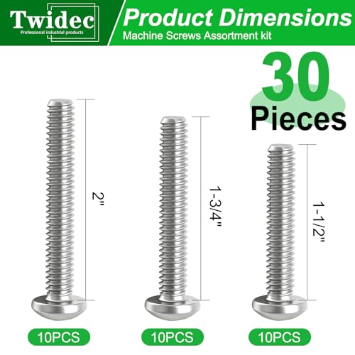 Twidec/30PCS Machine Screws #6-32x1-1/2",1-3/4",2" Extra Long Outlet Screws 304 Stainless Steel Phillips Pan Head Electricians Screws for Knob and Pull Installation,Cabinet Door and Drawer Screws - size: #6-32x1-1/2",1-3/4",2", style: SS Pan Head