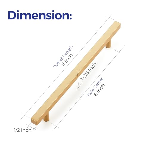 Ravinte Champagne Gold Handles Square Cabinet Hardware 8 Inch 10 Pack - size: 8" Hole Center