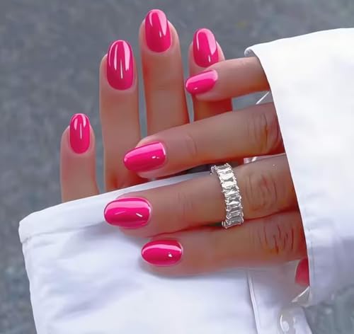 CurvLife Short Oval Press On Nails, Hot Pink Radiance, Soft Gel - color: A9 - Pink Radiance