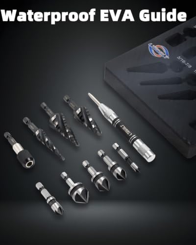 9 PCS M35 Cobalt Steel 4 Flute Step Drill Bit Set, Hex Unibit with Countersink Bits, Center Punch for Home Metal Aluminum Steel Wood Working - color: Silver Black
