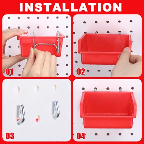 Yookeer 20 Pcs Pegboard Bins and Cups Accessories with Hooks, Red - color: Red