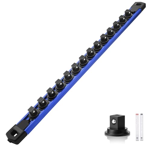 Reniteco Magnetic Socket Organizer, 3/8” Aluminum Alloy Rail, 14 Clips - color: Blue, size: 3/8-inch Drive