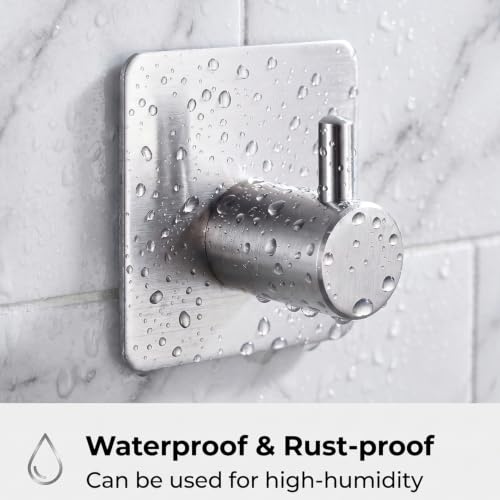 Fotosnow Adhesive Wall Hooks, 15lbs Stainless Steel Heavy Duty No Drill Towel Hooks for Bathroom Kitchen Entryway Dorm-6 Packs - color: Silver-6 Pack