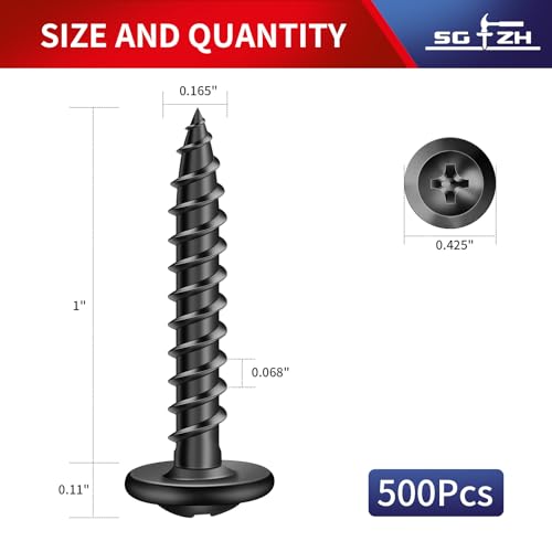 #8 x 1 Inch Wood Screw 500Pcs Alloy Steel Standard Thread Truss Head Fast Self Tapping Black Oxide by SG TZH - color: Black - Alloy Steel, size: #8 x 1"