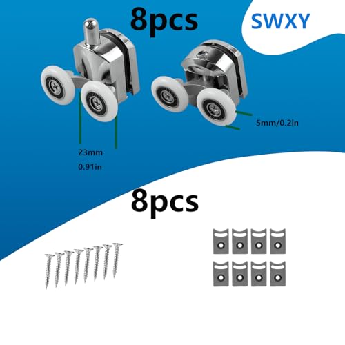 8 Pcs Shower Door Roller 23mm Aluminum Alloy Shower Door Rollers Replacement with Anti Collision Block and Screws for 4-6mm Glass Door