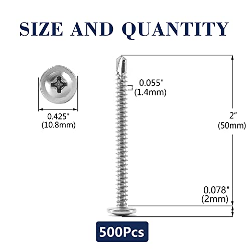 #8 x 2 Sheet Metal Screws 500PCS 410 Stainless Steel Truss Head Fast Self Tapping Screws by SG TZH - color: Silver, size: #8 x 2"
