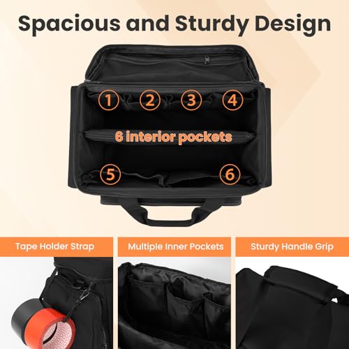 VJI 18" Heavy Duty Tool Bag with Adjustable Shoulder Strap, Black - color: Black