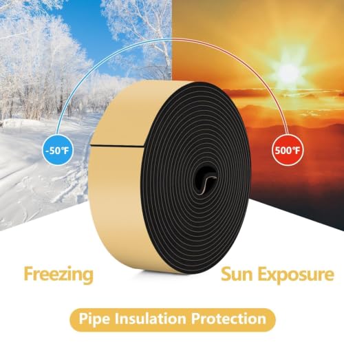 DEMEDO Pipe Insulation Tape, Pipe Wrap Insulation Foam Tape Self Adhesive, Outdoor Water Pipe Insulation Roll for HVAC, AC Line Insulation, 4 inch x 16.5 FT Heat Tape for Water Pipe, Black - style: 4" wide x 1/8" thick x 16.5ft long