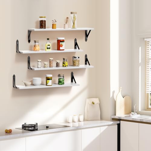 ROMGUAR CRAFT Wood Wall Floating Shelves Set of 4, 23.6" x 6" - White - color: White, size: 23.6" x 6"