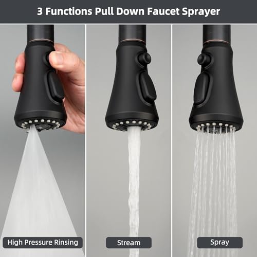 Hibbent Pull Down Spray Head for Kitchen Faucet, 3-Function Sink Nozzle - color: Matte Black, style: 1.8 Gallon Per Minute
