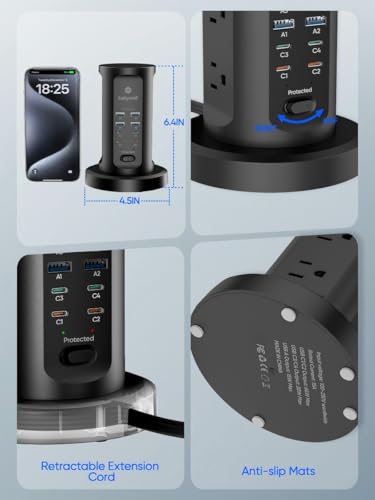 Kakyanill 115W USB Charging Station, Power Strip Tower with 9 AC 8 USB - color: Black&Orange