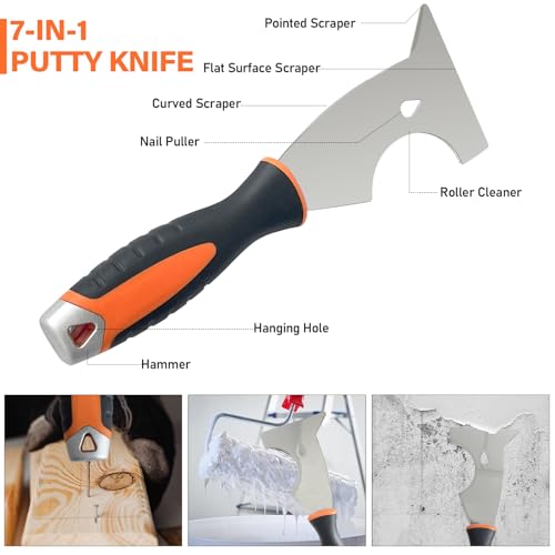 Drywall Hand Tool Kit, 5Pcs Stainless Steel Putty Knife Scrapers Taping Knife with Mud Pan for Drywall Repairing, Paint Scraping and Wallpaper Removing (6pcs) - color: 6pcs
