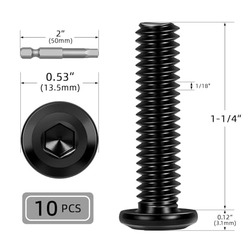 10 PCS 5/16"-18 x 1-1/4" Flat Head Socket Cap Screws Bolts, Flat Round Head Furniture Allen Bolts, Stainless Steel 304, Full Thread, Black Coating, Screwdriver Bit Included - size: 5/16"-18 x 1-1/4"