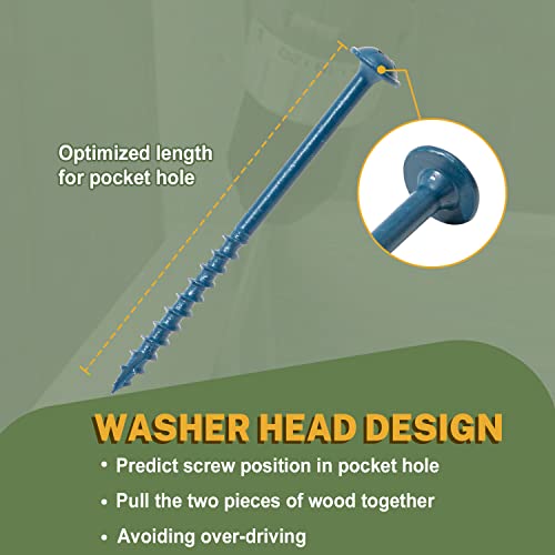 LIONMAX Pocket Hole Screws Assortment Kit, 450 PCS in 5 Sizes, 8 x 1, 1-1/4", 1-1/2", 2", 2-1/2", Blue Anti-Rust Coated Pocket Hole Screws for Exterior, Square Drive, 150MM Drive Bit Included