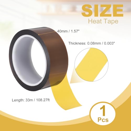 uxcell Heat Tape, 40mm x 33m (108ft) Polyimide Heat Transfer Sublimation Tape No Residue High-Temperature Resistant Tapes for Heat Press Soldering Circuit Board (0.08mm T, Brown) - size: 40mm