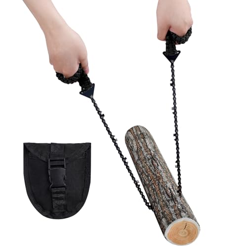 Sucrain Pocket Chainsaw with Paracord Handle, Folding Chain Hand Saw, Emergency Outdoor Survival Gear for Camping, Hunting, Hiking, Cutting Wood & Tree (Black paracord, 11 Teech, 24''Long) - style: Black paracord, 11 Teeth, 24'' Long