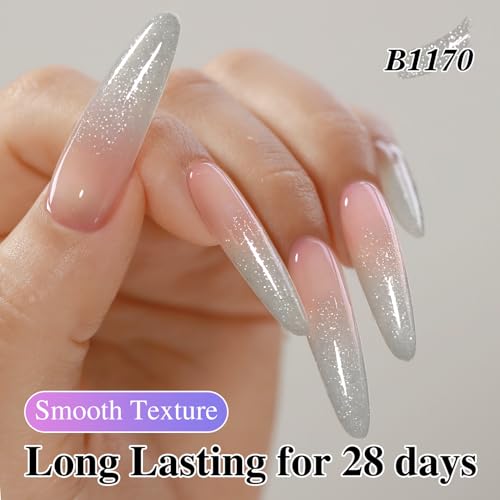 Double Rhythm 0.5Oz Glitter Gel Polish Shimmer Reflective Color for Nail Art Salon DIY Soak Off 15ml Nail Lamp Gel Polish at Home (Fairy Sparkle Silver-B1170) - color: Blossom Sparkle Silver