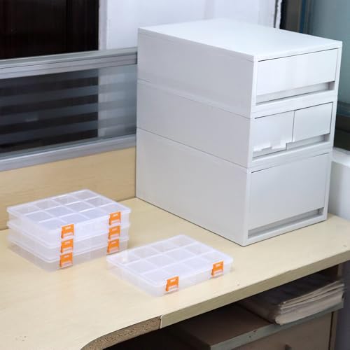 4 Pack 12 Grids Clear Plastic Storage Box with Dividers, Transparent Organizer Container Case for Small Parts, Bead, Button, Jewelry, Diamond, Craft Supplies,Sewing Kit, DIY Accessories - size: 12 Grids