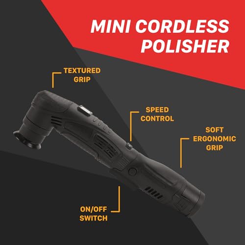 Maxshine Professional Mini Cordless Polisher (M0312 V2 BK) Kit -Portable, Lightweight (1.93 lbs), 6-Speed DA/Rotary Polisher for Auto Detailing, Scratch & Swirl Repair, Paint Protection, Gloss & Shine