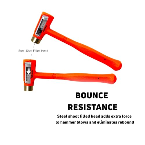 NEIKO 02870A Dead Blow Hammer With Brass Cap, 0.75 Pounds, Neon Orange Deadblow Hammers, Mallet, Spark and Rebound Resistant, Unibody Molded, Soft Blow Rubber, Non Slip Grip, Steel Shot and Core - size: 0.75 Pound, style: Brass Cap Dead Blow