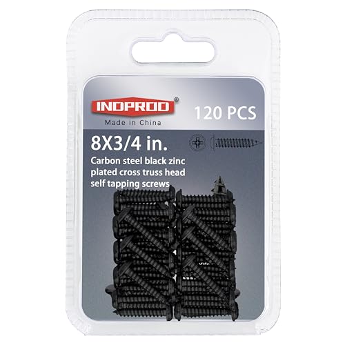 Black Wood Screws 3/4 Inch, 120Pcs Self Tapping Wood Screw #8 x 3/4", Zinc Plated Steel, Modified Truss Head, Phillips Drive, Carbon Steel, for Drywall/Metal/Plastic/Furniture, Black - size: #8 x 3/4"