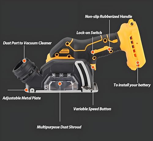 Cordless Cut-Off Tool, 20000RPM Angle Grinder & Circular Saw Fits Dewalt 20V Max Battery, Detachable Dust Shroud with Adjustable Metal Plate, 4x 3” Saw Blades for Wood Plastic Tile Metal (No Battery)