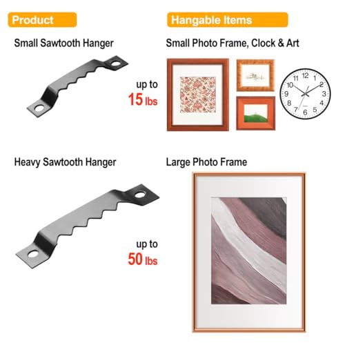 50 Pack Sawtooth Picture Hangers - Dual-Size Picture Hanging Kit, Picture Hanging Hooks for Frames, Paintings, Canvas and Art (25 Large/25 Small) - size: Mix Size