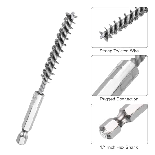 HARFINGTON 6Pcs Stainless Steel Bore Brush 8mm Dia 4" Long Cleaning Twisted Wire Brush with Handle 1/4" Hex Shank for Tubes, Ports, Bearings - size: 8mm