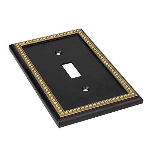 Pearled Frame Decorative Wall Plate Switch Plate Outlet Cover (Single Toggle 3PK, Black & Dark Golden) - style: Single Toggle 3PK