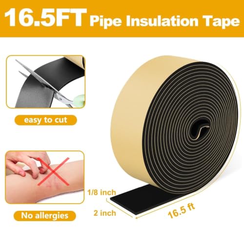 DEMEDO Pipe Insulation Tape, Pipe Wrap Insulation Foam Tape Self Adhesive, Outdoor Water Pipe Insulation Roll for HVAC, AC Line Insulation, 4 inch x 16.5 FT Heat Tape for Water Pipe, Black - style: 4" wide x 1/8" thick x 16.5ft long