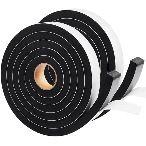 Seal Foam Tape, 2 Rolls 1 Inch W x 1/2 Inch T Weather Stripping for Door and Window,High Density Single Sided Closed Cell Door Insulation Weather Strip, 2 Rolls Total 13FT Black - size: 1"W x 1/2"T x 13FT