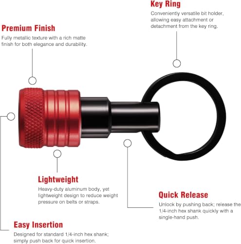 Bit Holder Keychain 12 Pcs, 1/4-Inch Hex Shank Quick Release, Black Red - color: Black and Red