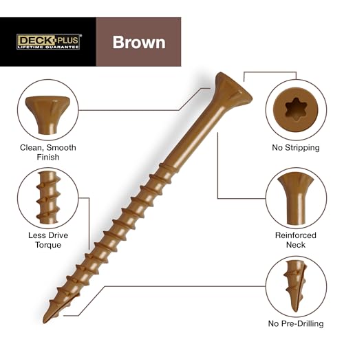 Deck Plus Deck Screws, #10 x 2-1/2in, 73 Pack, Brown - color: Brown, size: #10 x 2-1/2", style: 73 pcs