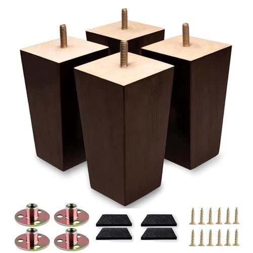Sofa Legs Square Bed Feet 6 inch Wood Replacement Leg for Furniture Set of 4, Dark Brown （6inch） - color: 4sets, size: 6inch