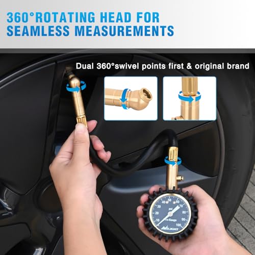 Nilight 100PSI Tire Pressure Gauge Glow Dial 14" Extended Hose - color: Night Glow Tire Gauge