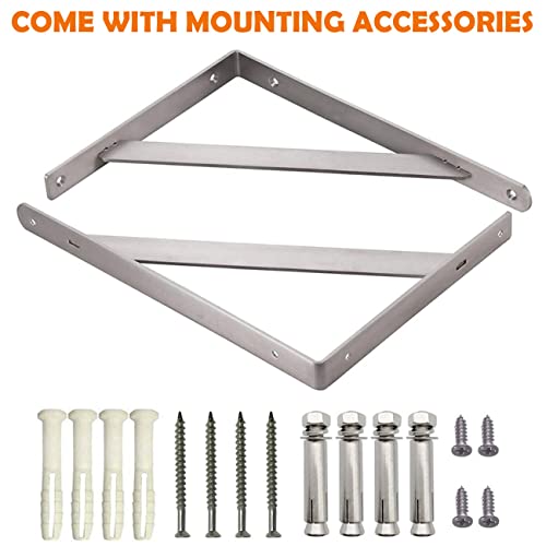 CLT Shelf Bracket, 8” Max Load: 220 lb Heavy Duty Stainless Steel Bracket for Table Bench, Space Saving DIY Bracket, Pack of 2 - color: Silver, size: 8 Inch