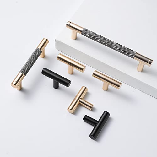 12 Pack 5 Inch 128 mm Knurled Cabinet Handles Cabinet Pulls Aluminum Handles Pulls Gold and Grey Oxidation Finish with Diamond Pattern 6" Length (5" Hole Center) - color: Gold and Grey, size: 5 Inch