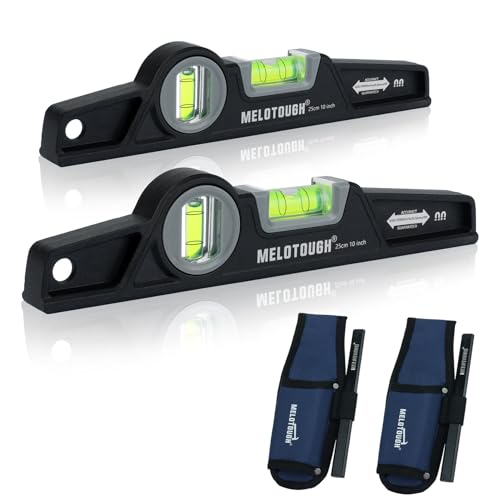 MELOTOUGH 10 Inch Die-Cast Magnetic Torpedo Level,Magnetic Level for Carpenter,Construction,Scaffolding, Plumbing Torpedo Level with Rare Earth Magnet,Pencil and Holster,Black,2PCS - color: Black-2pcs